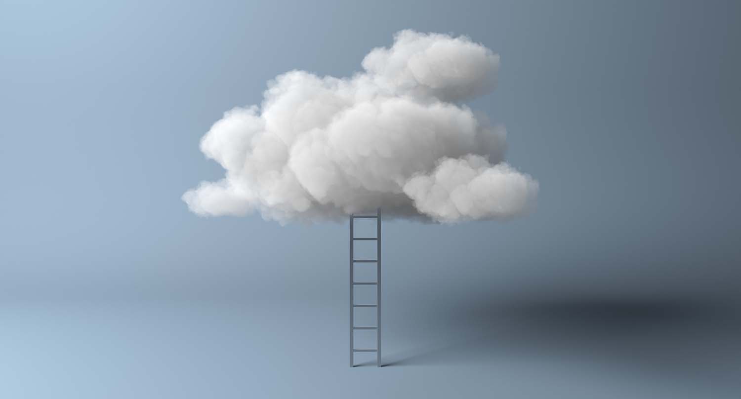 Cloud Computing Concept - Ladder going to clouds